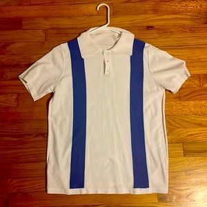 Vintage 70s white with blue striped polo